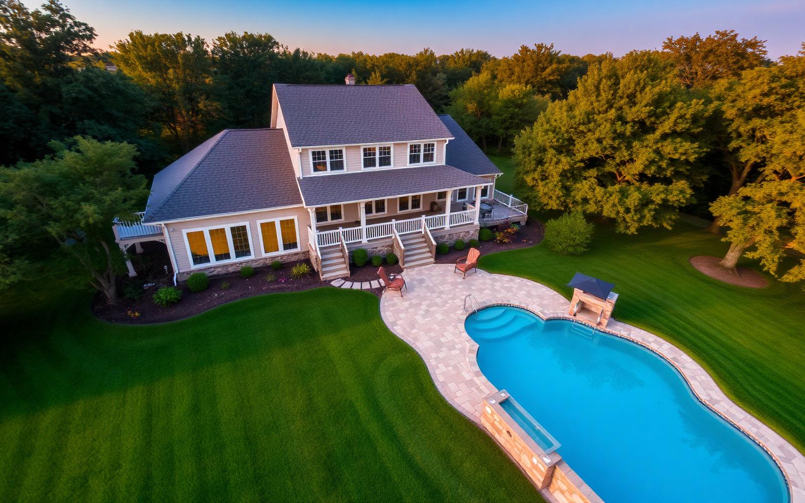 Completed pool project aerial view